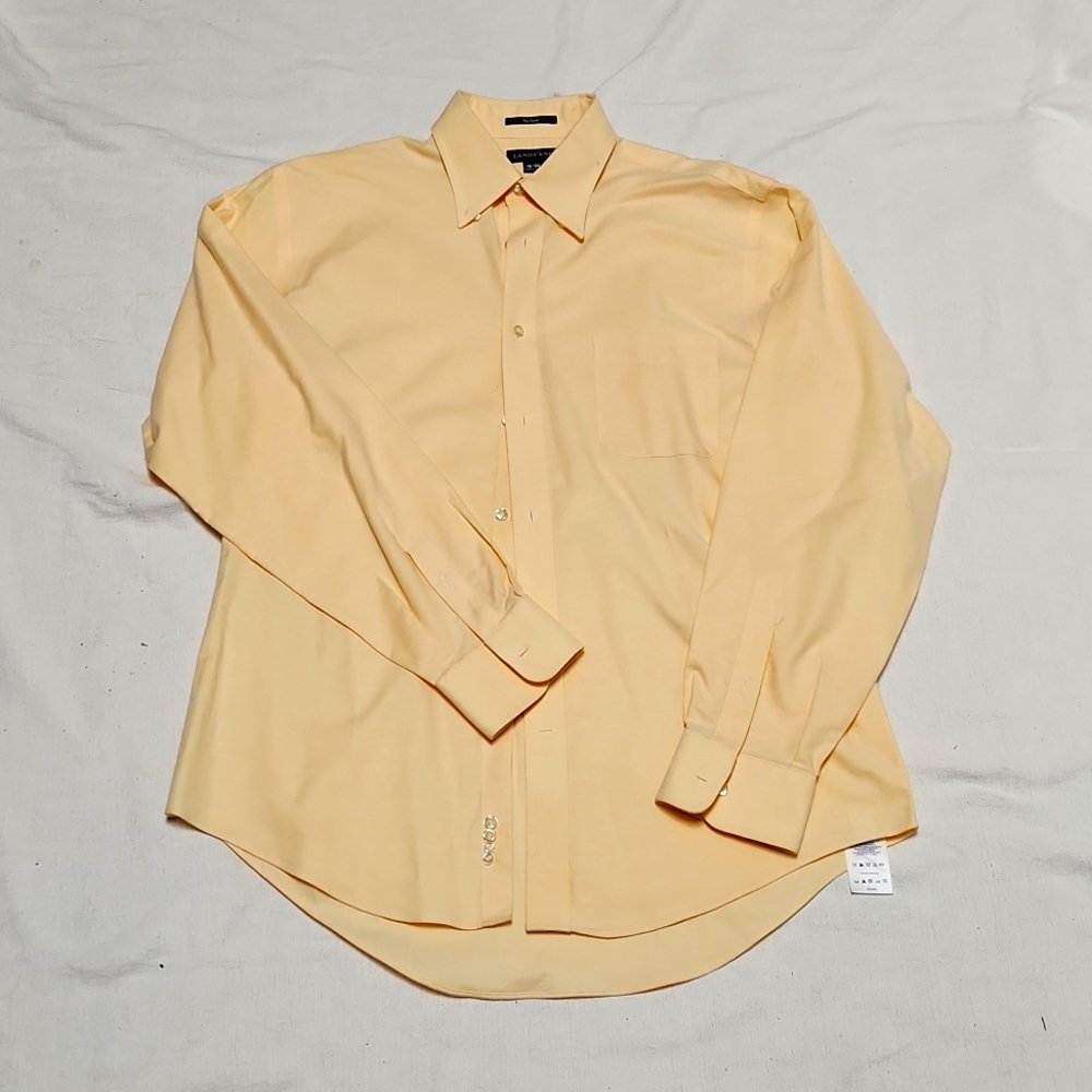 Lands end 16-35 no iorn button up peach color mens long sleve